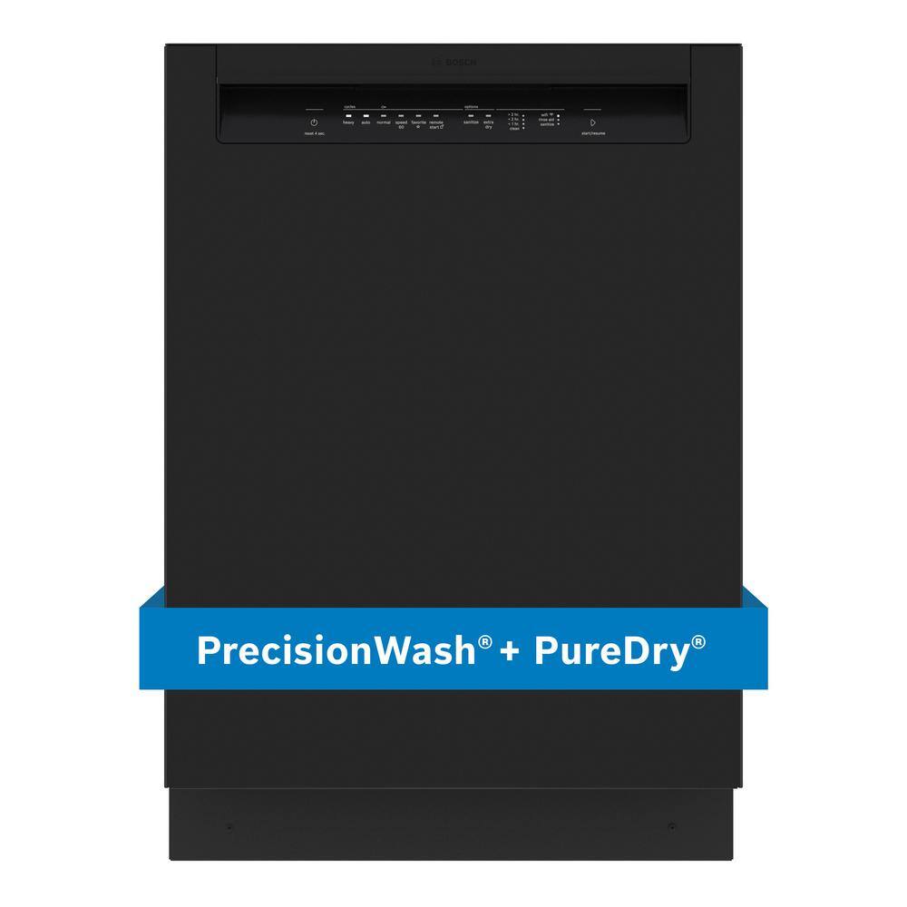 Bosch 100 Series 24 in. Black Front Control Tall Tub Dishwasher with Hybrid Stainless Steel Tub SHE3AEM6N