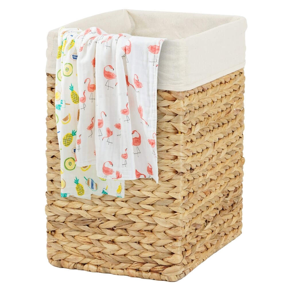 Handmade Rectangular Water Hyacinth Wicker Laundry Hamper with Lid Natural  Small