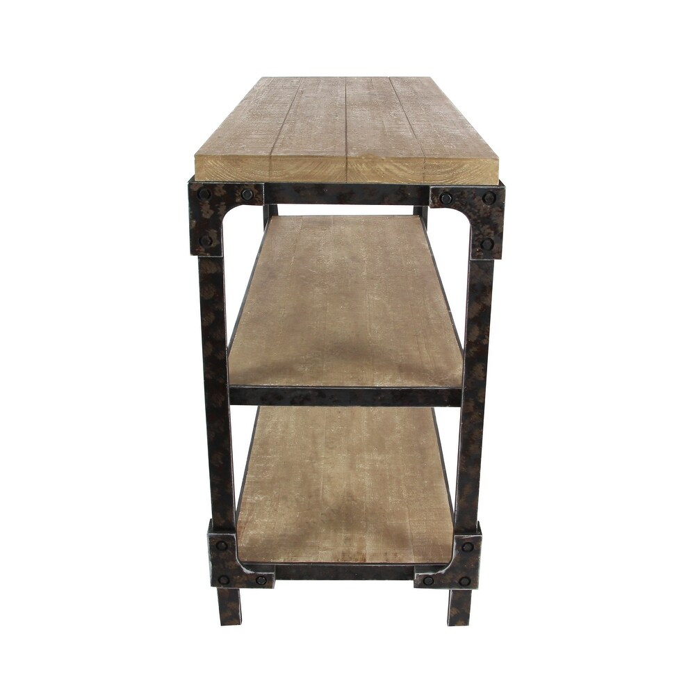 Brown Wood 2 Shelves Console Table