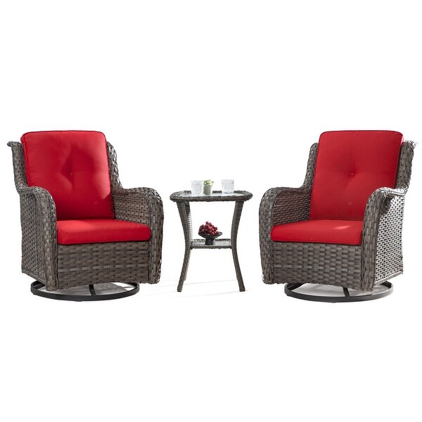 Cozywor 3Piece Wicker Patio Swivel Outdoor Rocking Chair Set