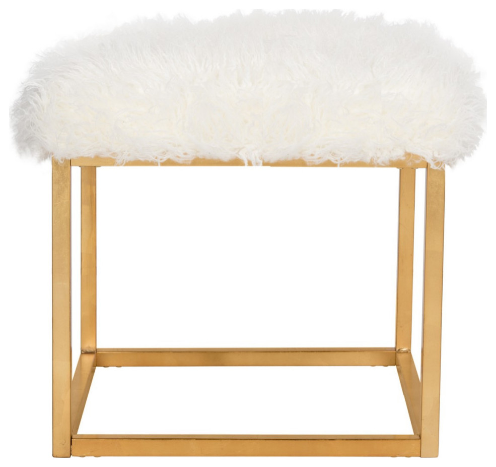 Windel Contemporary Glam Faux Sheepskin Square Ottoman White   Contemporary   Footstools And Ottomans   by V.S.D Furniture  Houzz