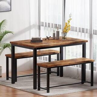 mieres 3-Pieace Dining Table Set with 2-Beanch and 1-Rectangle Table Metal Frame and Wood Top WYZW368357881