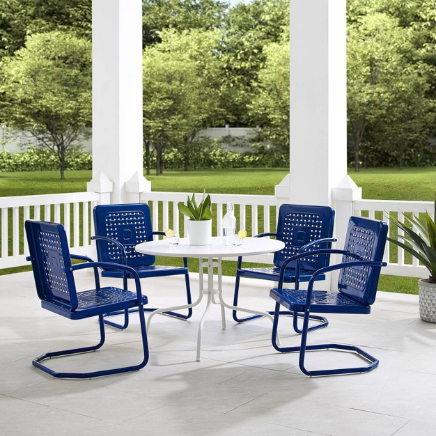 Bates 5pc Outdoor Metal Dining Set With Dining Table amp 4 Armchairs Navy white Crosley