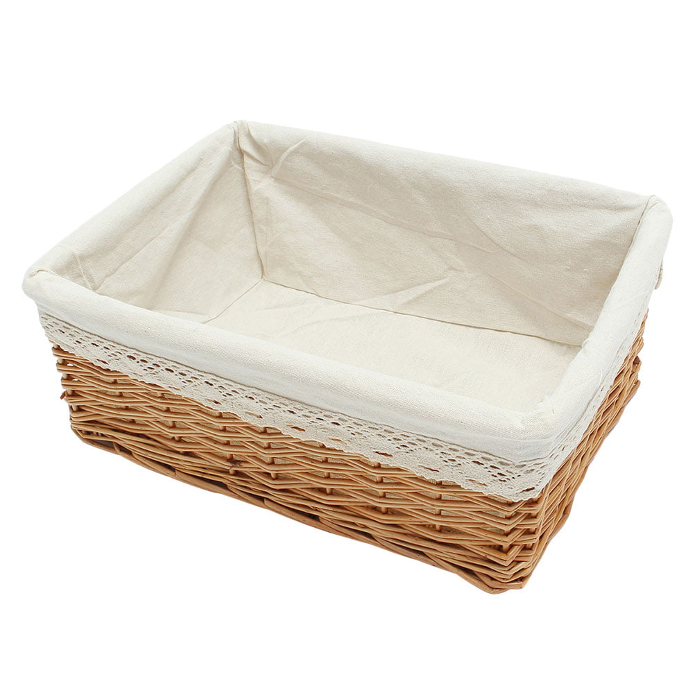 OUNONA Multipurpose Rectangular Wicker Storage Basket with Removable Washable Liner Willow Woven Containers - Size S