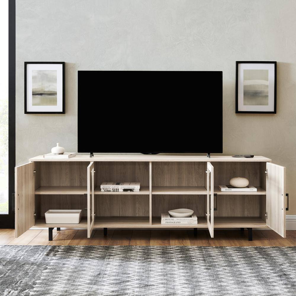 Welwick Designs 70 in. Birch Wood and Glass Modern Herringbone TV Stand with 4-Drawers (Max tv size 80 in.) HD8890