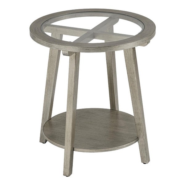 COSIEST Modern Wood Antique Silver 2-Tier Round End Table with Tempered Glass Top - 22