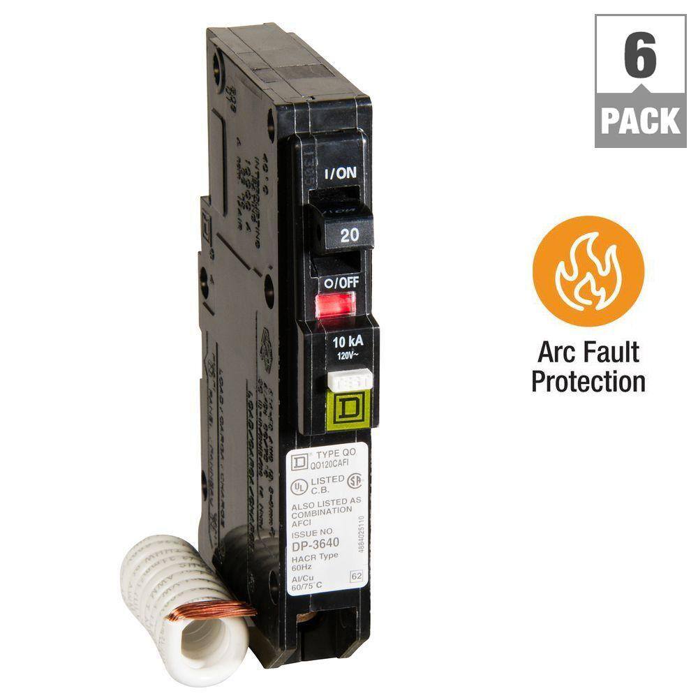 Square D QO 20 Amp Single-Pole Combination Arc Fault Circuit Breaker (6-Pack) QO120CAFIC6