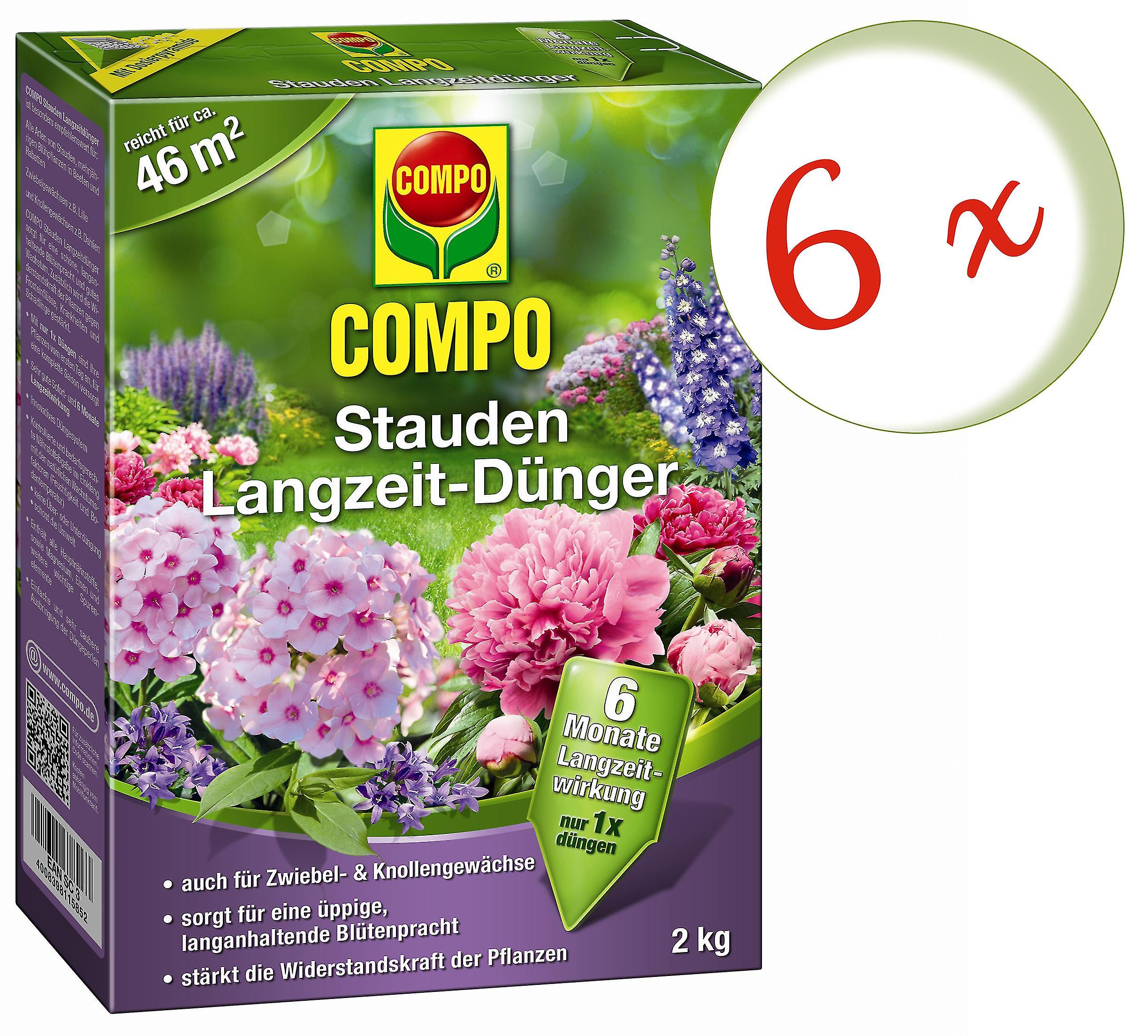 6 x COMPO Stauden Langzeit-D??nger， 2 kg