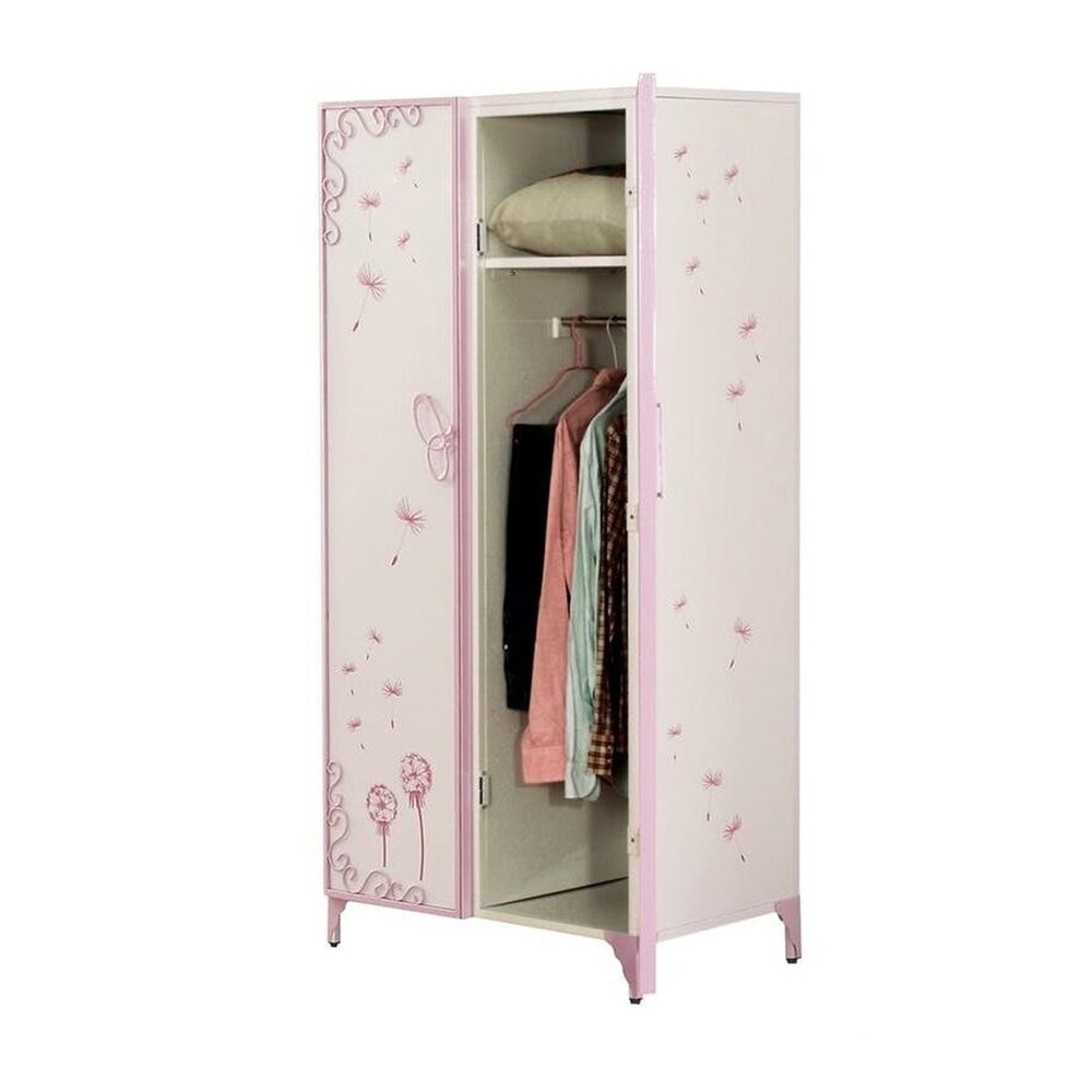 Armoire with Butterfly Design in White   Light Purple