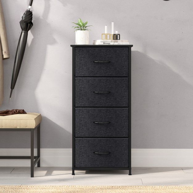 Emma And Oliver 4 Drawer Storage Dresser With Cast Iron Frame Wood Top And Easy Pull Fabric Drawers With Wooden Handles