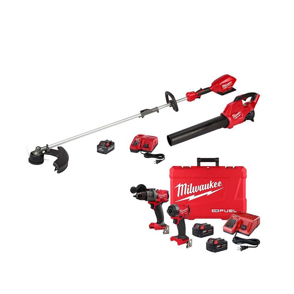 MW M18 FUEL 18-Volt Li-Ion Brushless Cordless Electric String TrimmerBlower wHammer DrillImpact Driver Combo Kit(4-Tool) 3000-21-3697-22