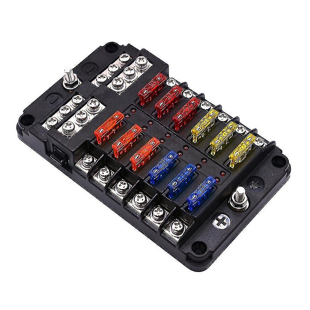 12-way 1-input Fuseholder Ato Fuse Box Holder With Led Indicator Board Waterproof Protective Cover F