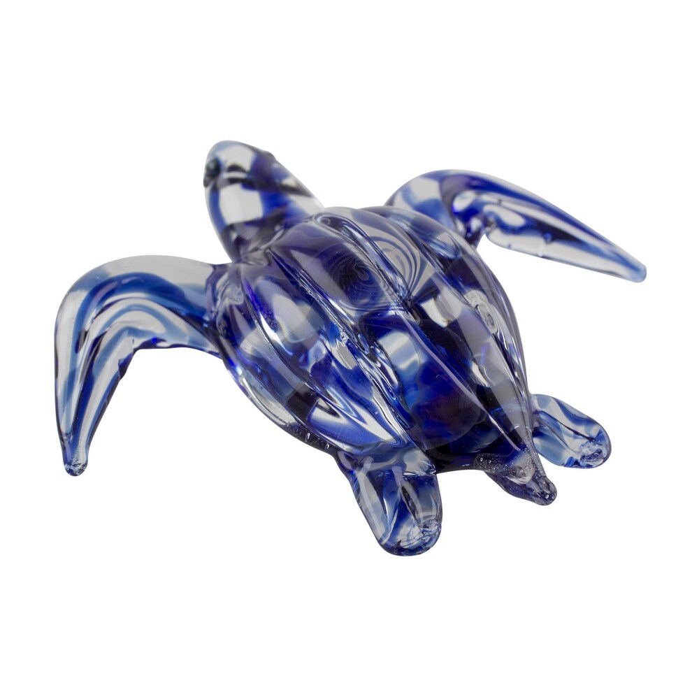 Handmade Marine Turtle In Blue Art Glass Figurine (Costa Rica)   0.6\