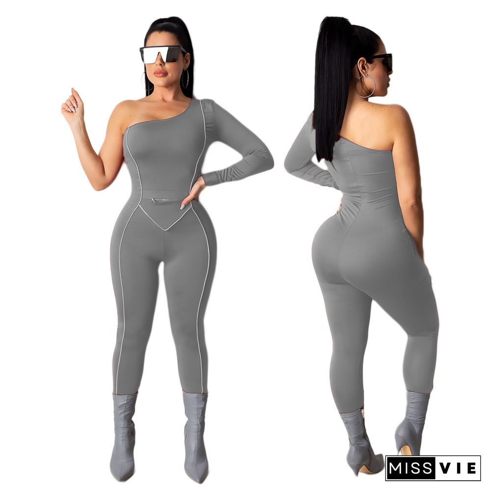 Sexy Bodycon Single Sleeves Long Jumpsuit