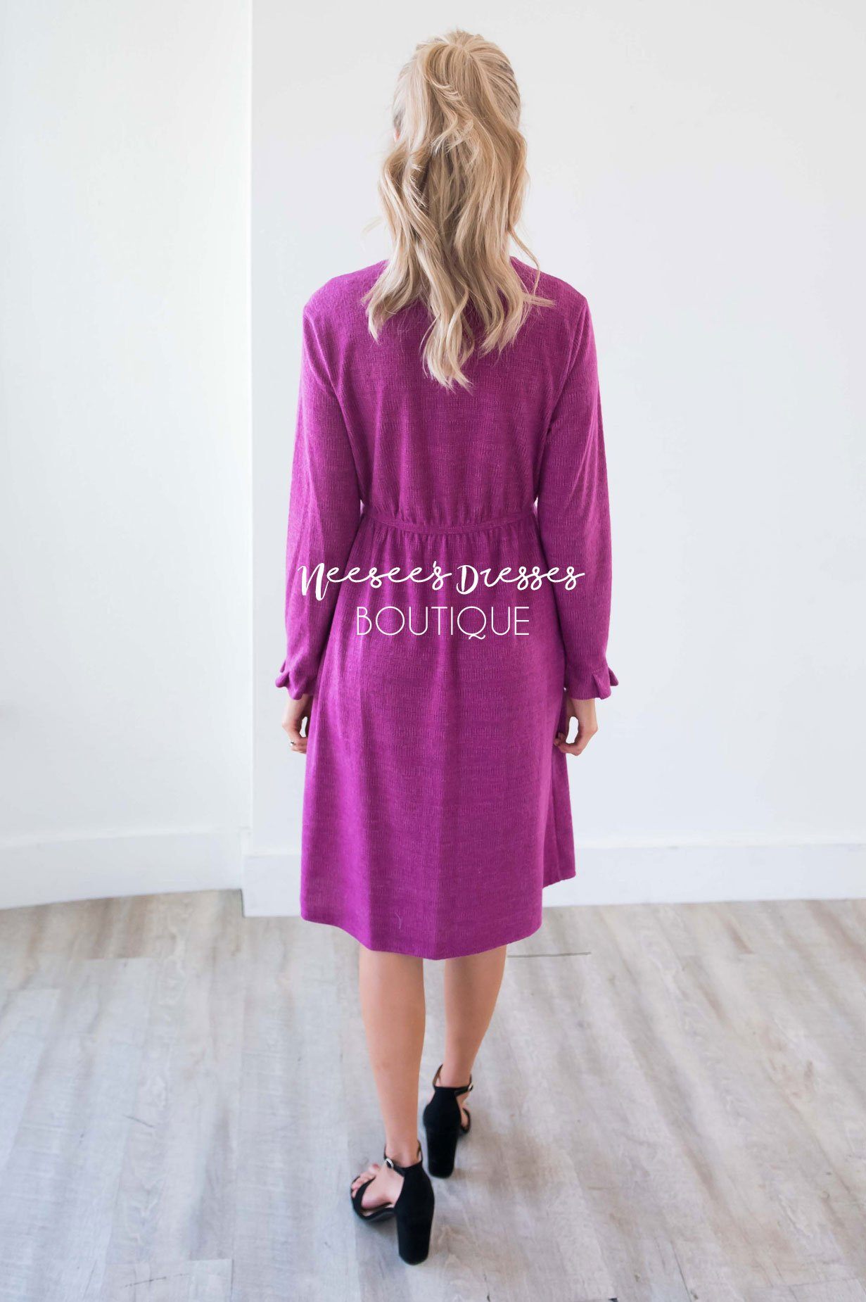 The Keely Ruffle Neckline & Wrists Sweater Dress