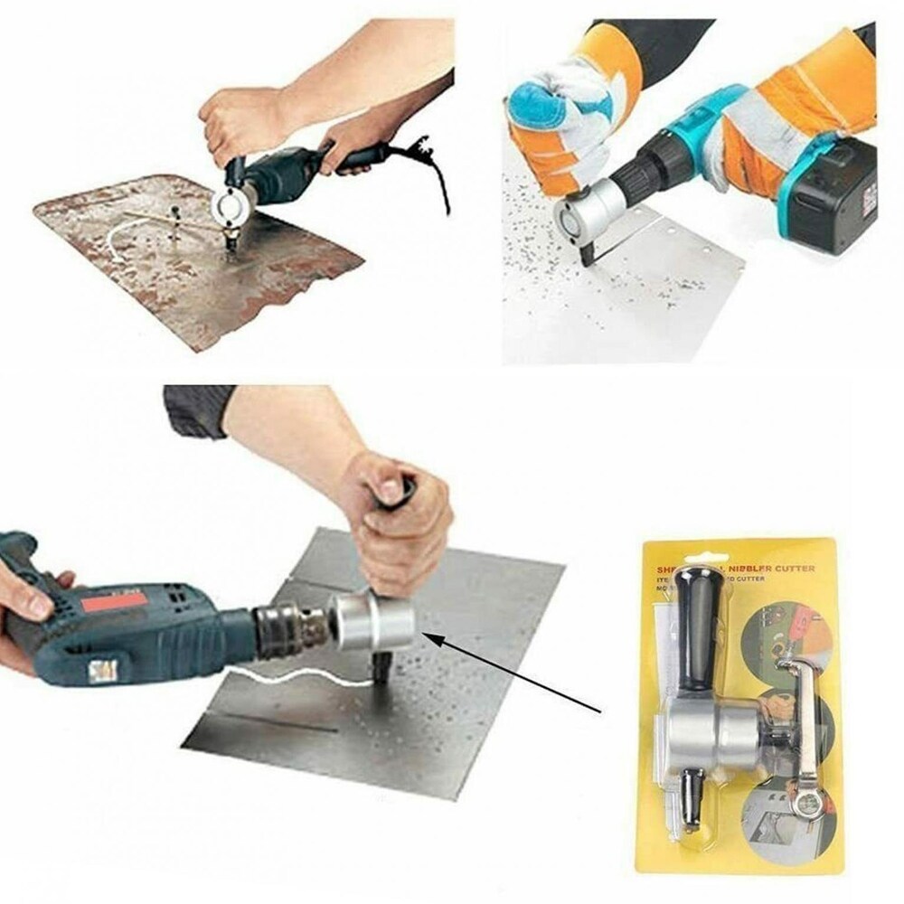 Dual Head Sheet Metal Cutting Nibbler Hole Saw Cutter Electric Drill Attachment