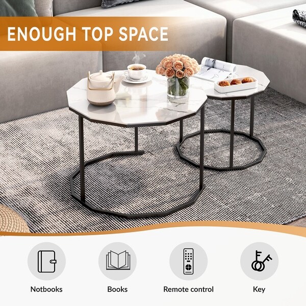 Marble Coffee Table 12-gon Shape，Artificial Marble Top and Metal Legs