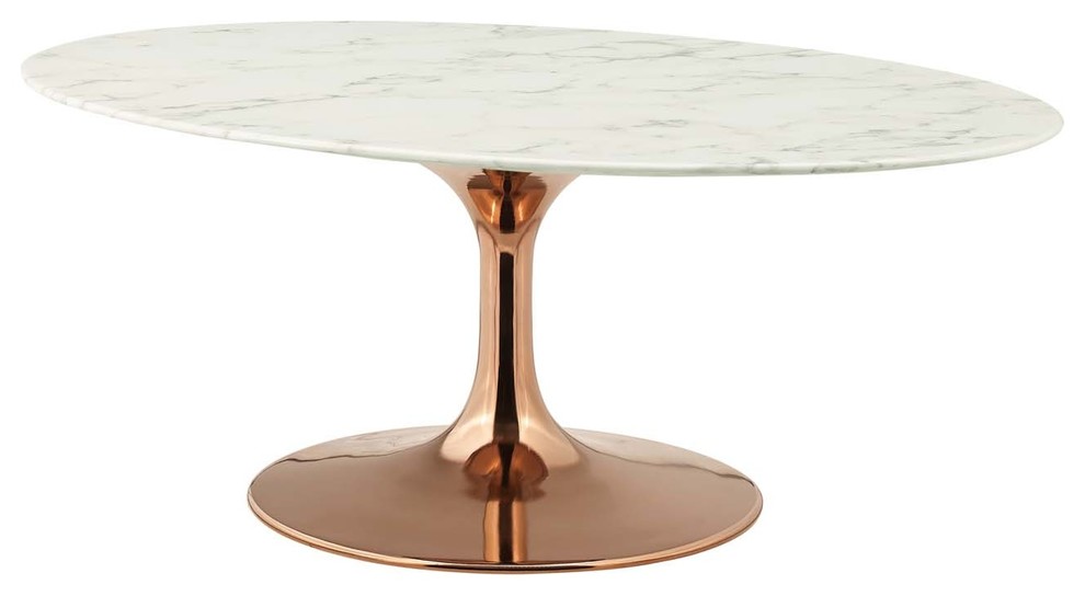 Modern Deco Living Coffee Table  Metal Steel Artificial Marble  White Rose Gold   Midcentury   Coffee Tables   by House Bound  Houzz