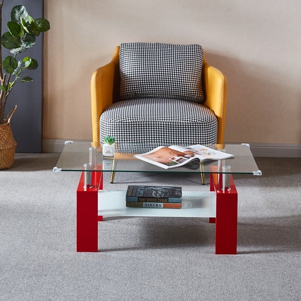 Red Double Layer Coffee Table with Storage