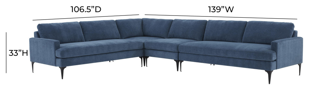 Serena Blue Velvet Large L Sectional With Black Legs   Midcentury   Sectional Sofas   by First of a Kind USA Inc  Houzz