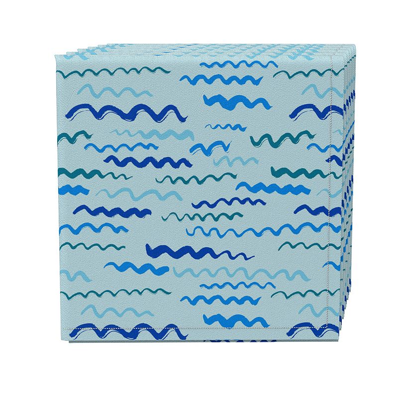 Napkin Set of 4， 100% Cotton， 20x20， Nautical Doodle Waves