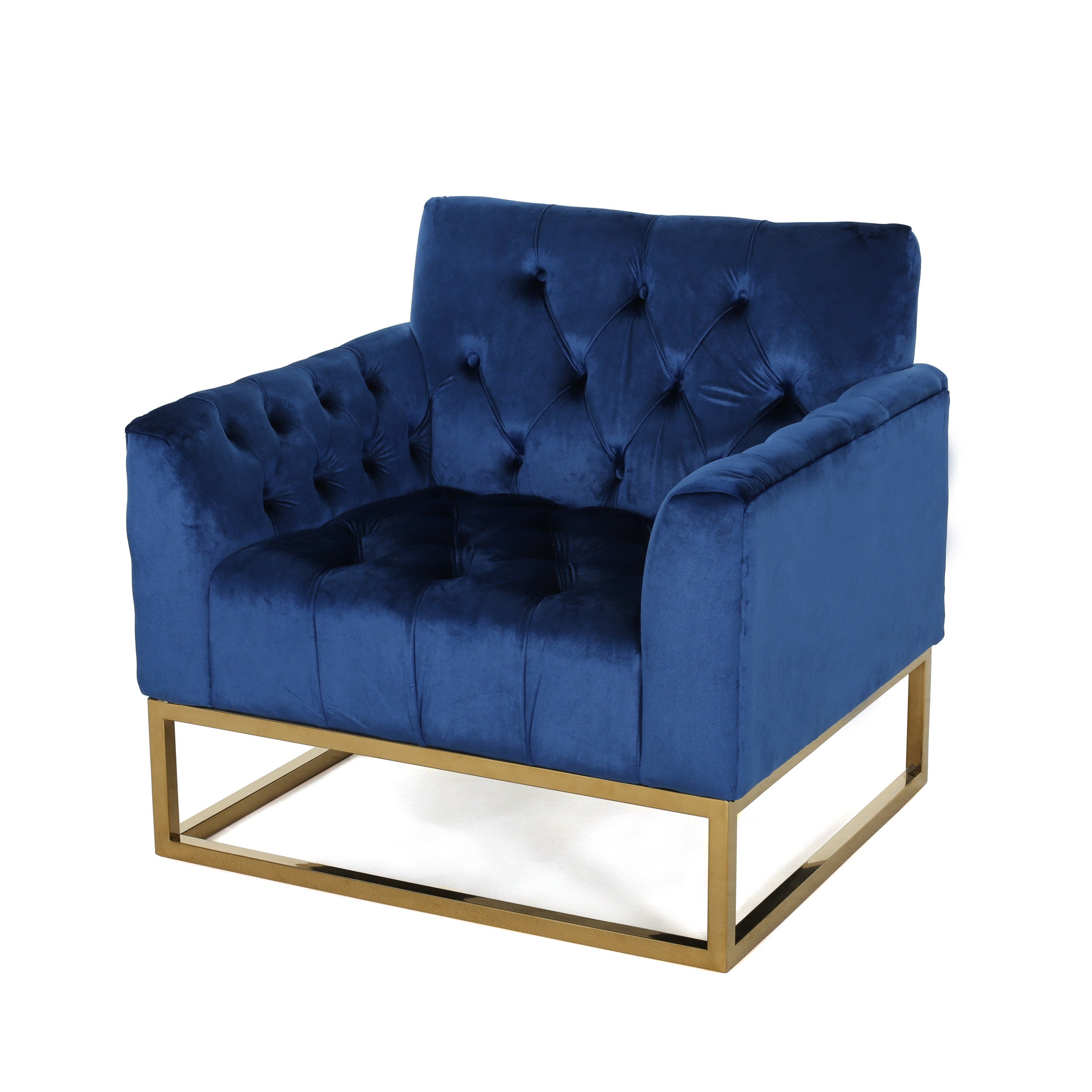 Doris Modern Glam Button Tufted Diamond Stitch Velvet Club Chair with Gold Frame