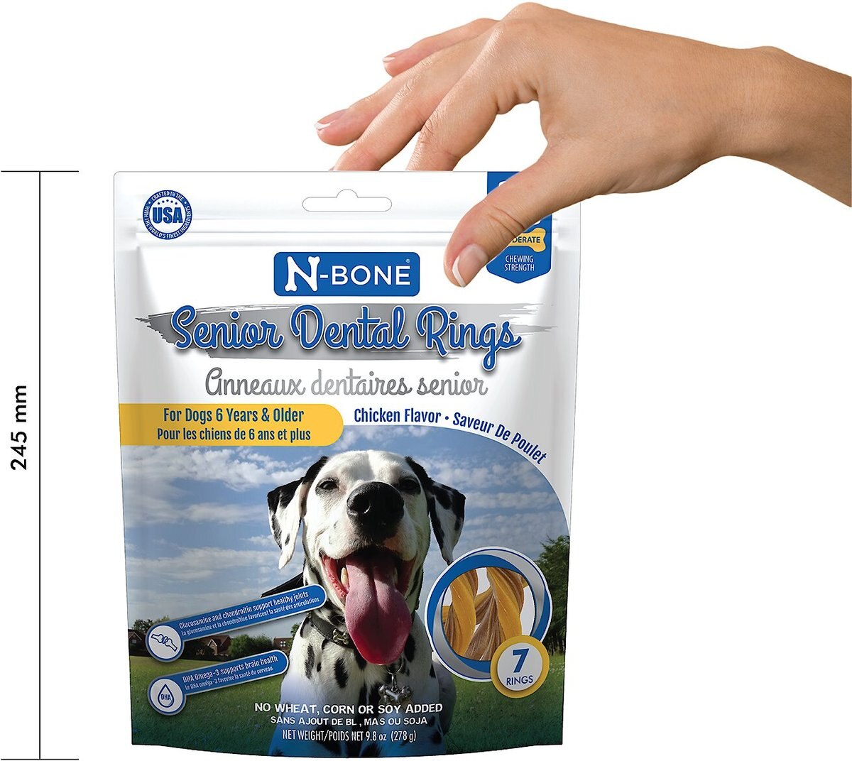 N-Bone Chicken Flavored Dental Rings Senior Dog Treats， 9.8-oz bag