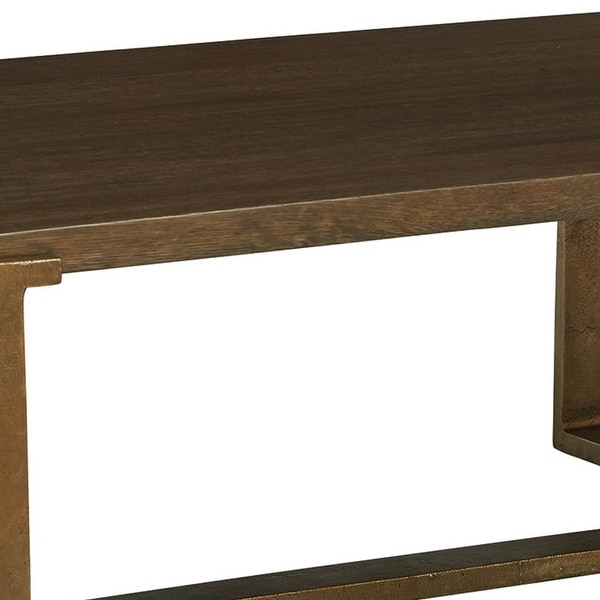 Vil 55 Inch Rectangular Coffee Table， Aluminum Base， Wood Grains， Brown