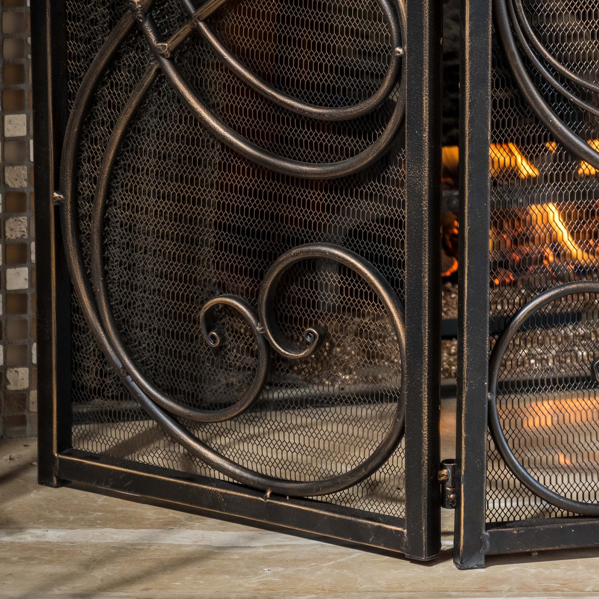 Rosalinda Black Gold Finish Floral Iron Fireplace Screen