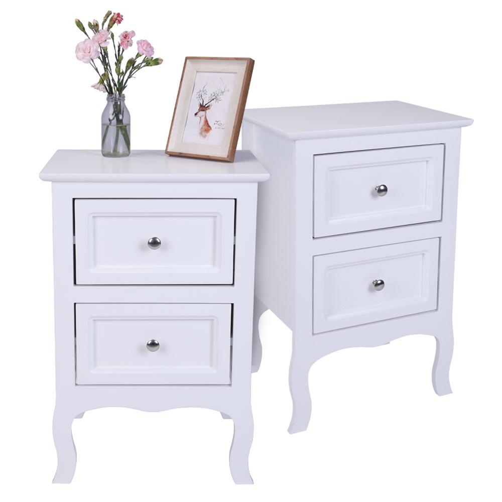 Set of 2 Country Style Bedside Tables Cabinet 2 Drawer Night Stand Storage Furniture Shelf White