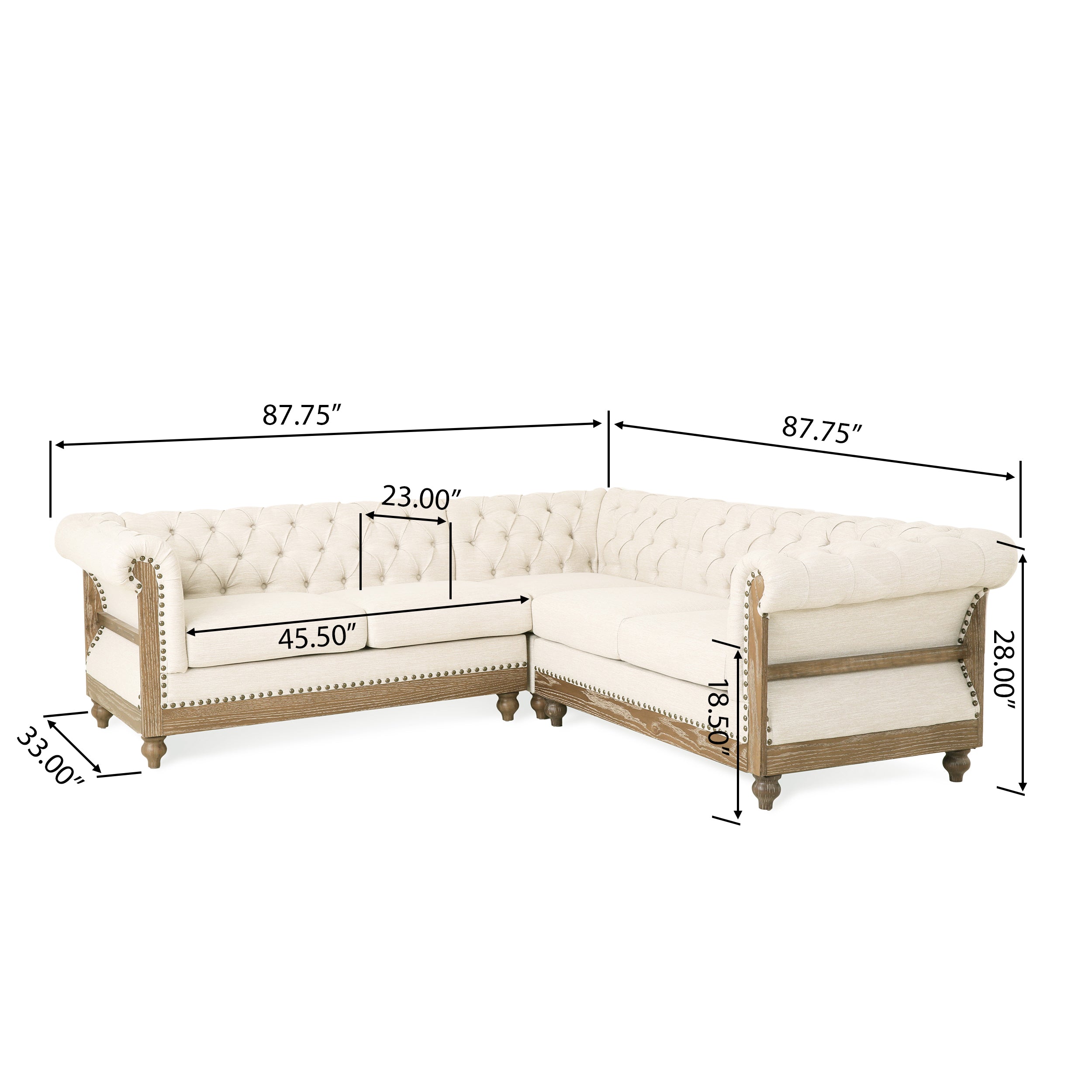 Alejandro Chesterfield Tufted Fabric 5 Seater Sectional Sofa with Nailhead Trim