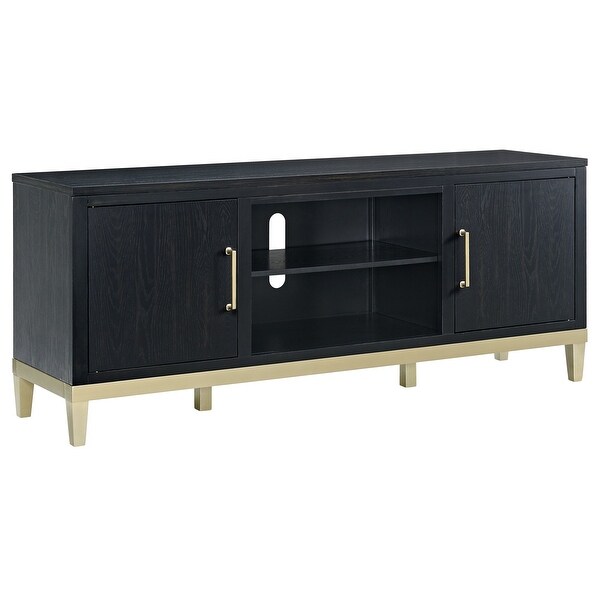 70 Inch Modern TV Entertainment Console， 2 Cabinets， 3 Shelves， Gold， Brown