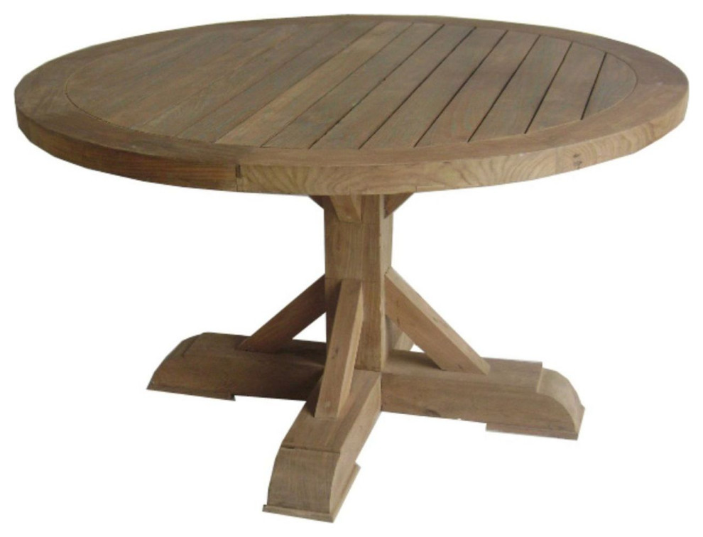 Padma Xena Reclaimed Outdoor Teak Round Dining Table   Transitional   Outdoor Dining Tables   by Beyond Stores  Houzz