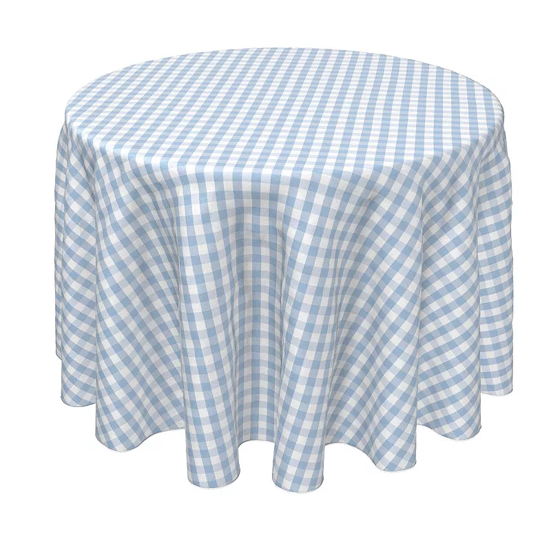 Round Tablecloth， 100% Polyester， 70 Round， Pastel Blue Cross Weave Gingham