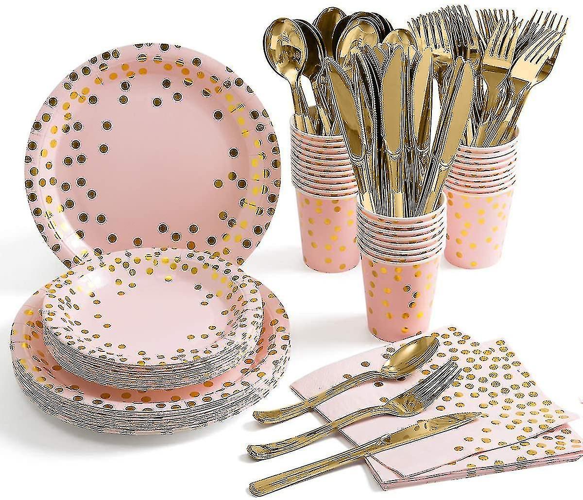 175 Piece Gold Party Supplies Set Disposable  Dinnerware Serves 25