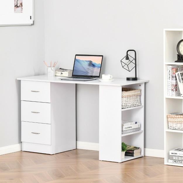 Modern Home Office Computer Desk Bookcase Combo Writing Table Workstation With 3 Drawer And Storage Shelf White