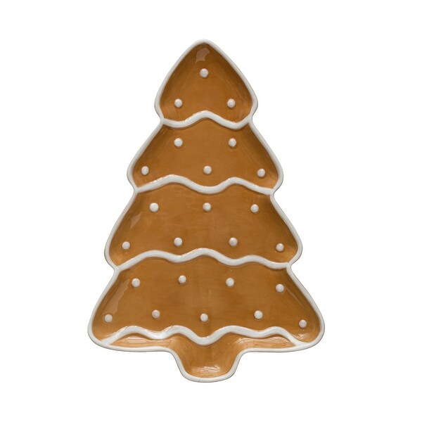 HandPainted Ceramic Gingerbread Tree Shaped Platter