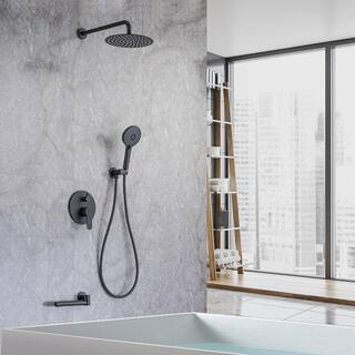 Tahanbath Single Handle 3-Spray High Pressure Tub and Shower Faucet Combo with Tub Spout in Matte Black (Valve Included) W1194-D96203H-ZQ