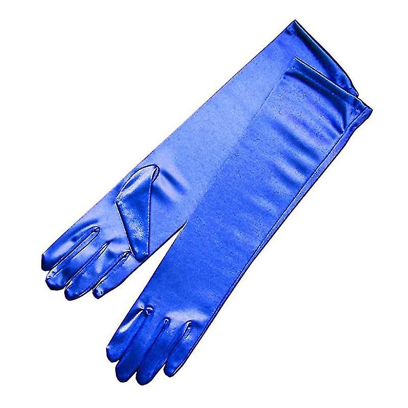 Womens Satin Long Gloves Opera Wedding Bridal Evening Party Prom Gloves，1pair，blue