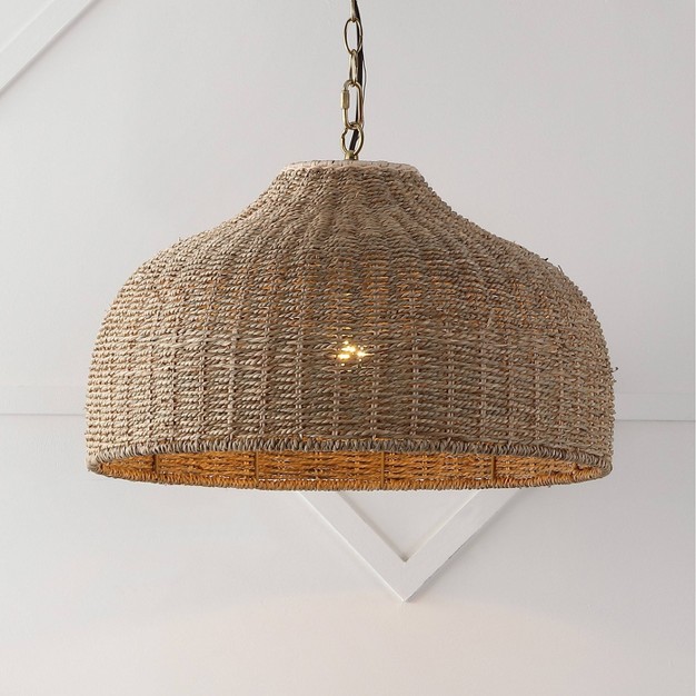 Eliza Coastal Bohemian Rattan iron Dome Led Pendant Brown brass Gold Jonathan Y