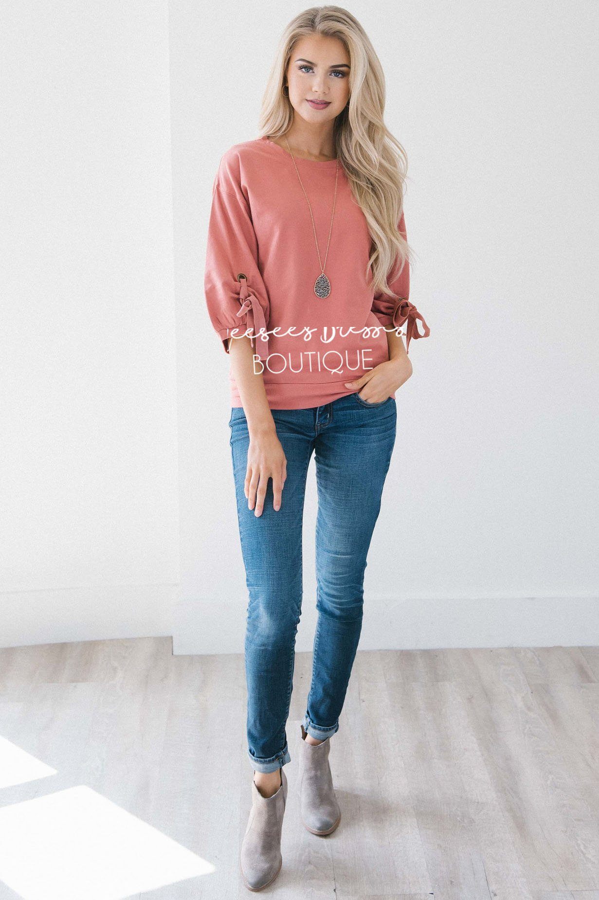 Gathered Tie Sleeve Sweatshirt