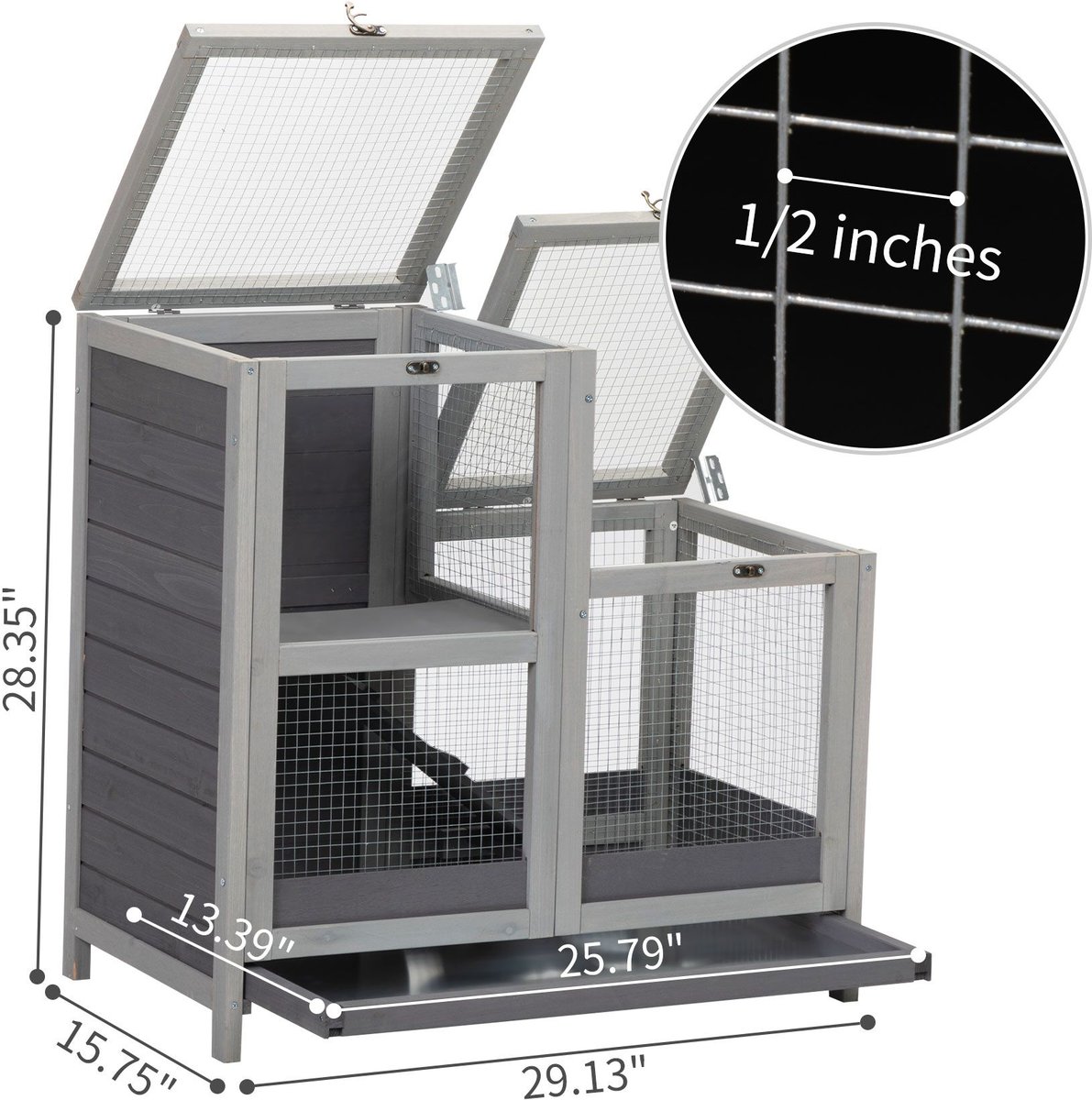 Coziwow 2-Tier Wooden Small Pet Cage， Grey