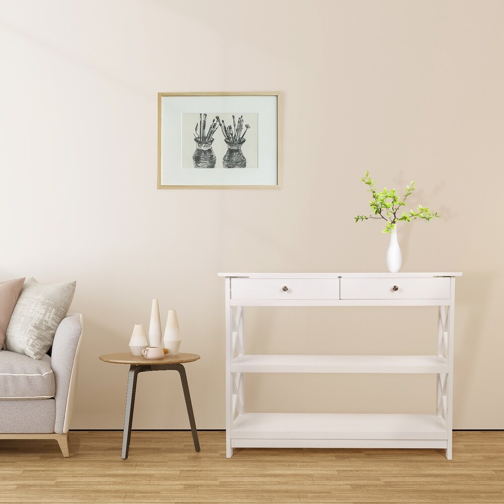 Console Table with Drawer 3 Tier Entryway Table with Storage Shelves  Wood Narrow Sofa Table