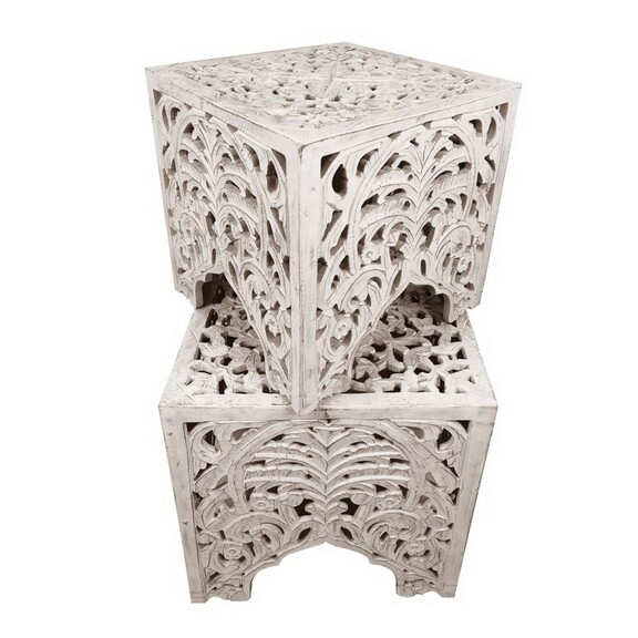 Wooden End Table with Floral Cut Out Design  Set o...