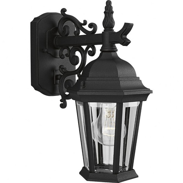 Progress Lighting Welbourne 1 light Outdoor Wall Lantern Textured Black Clear Beveled Glass