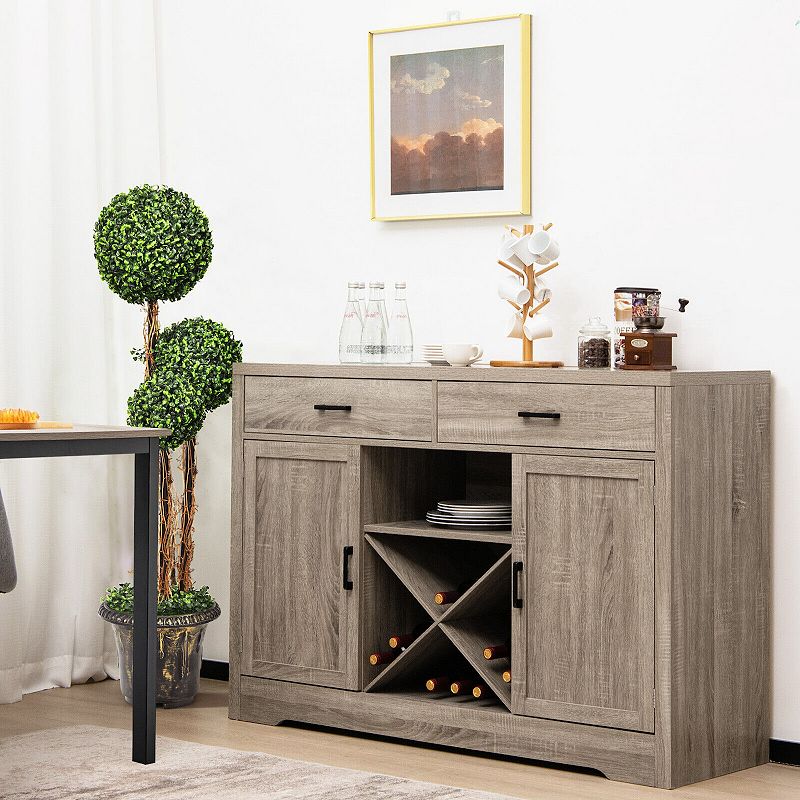 Wooden Buffet Cabinet with 2 Large Storage Drawers and Detachable Wine Rack