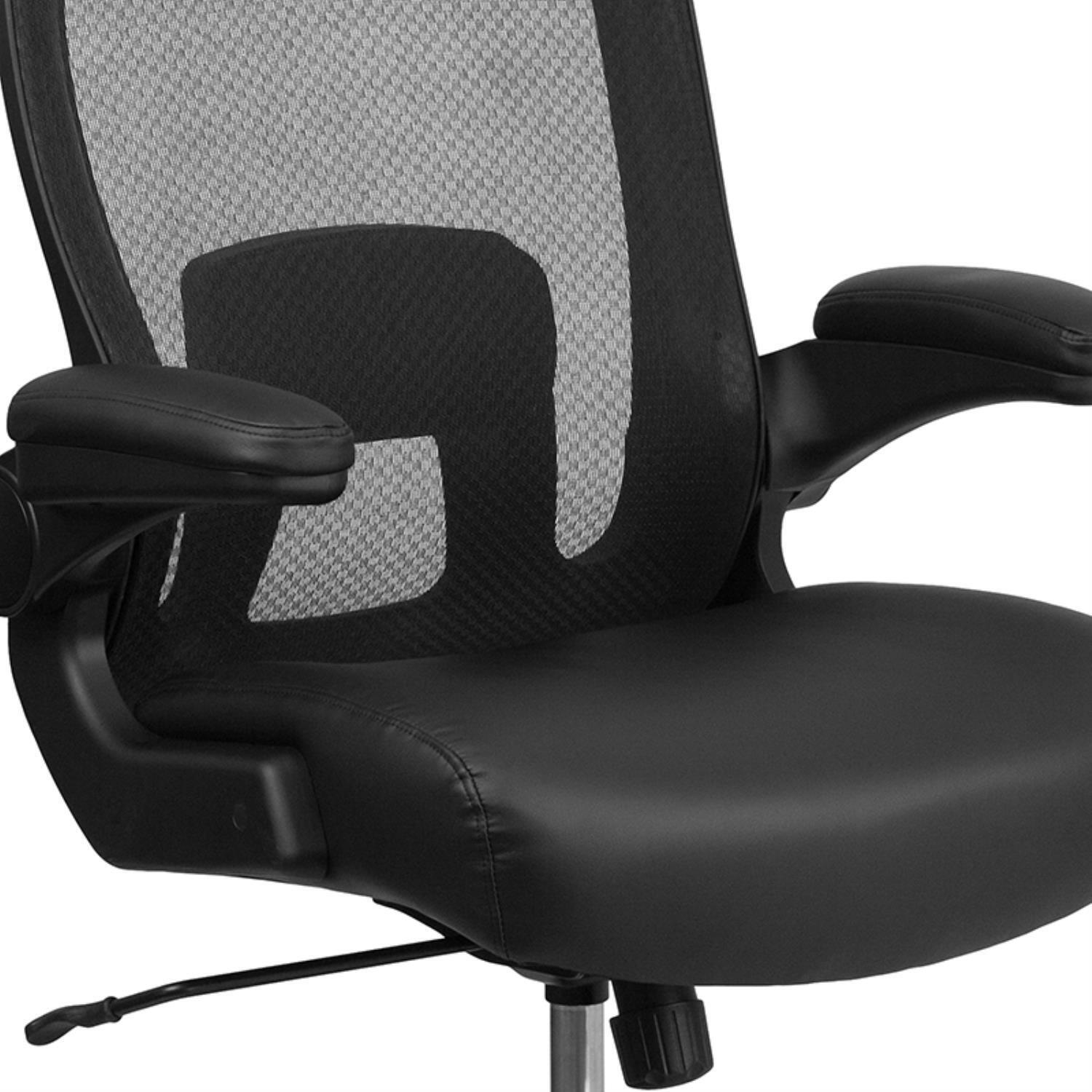 Flash Furniture BT20180LEA HERCULES Series Big and Tall 500 lb. Rated Black Mesh/LeatherSoft Executive Ergonomic Office Chair with Adjustable Lumbar