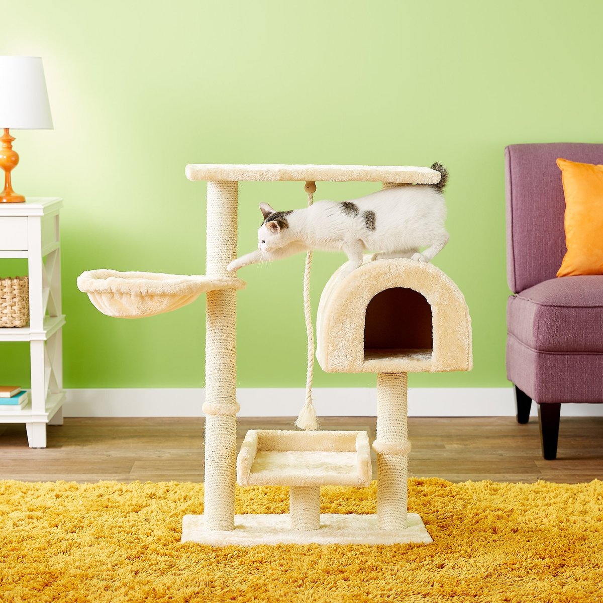 Go Pet Club 36-in Faux Fur Cat Tree and Condo， Beige