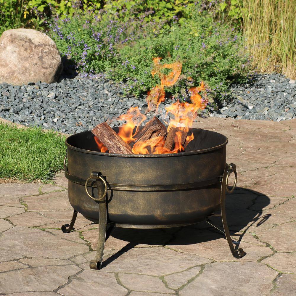 Sunnydaze Decor Cauldron 24 in. x 23 in. Round Steel Wood Fire Pit with Spark Screen in Black NB-CF24