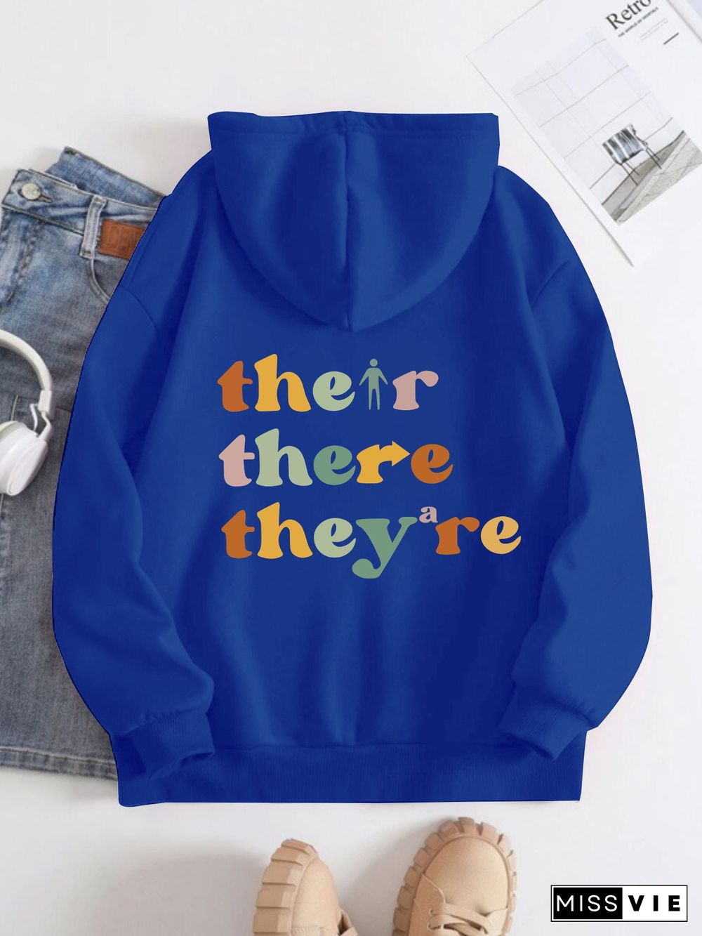 Printed on the Back Kangaroo Pocket Hoodie Long Sleeve for Women Pattern teacher